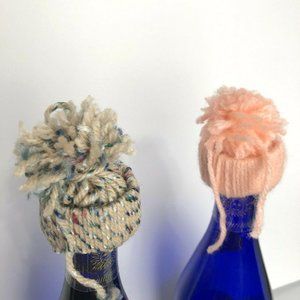 Vintage 1970 Handmade Crochet Bottle Top Covers Peach and Tan Multi-Color Set